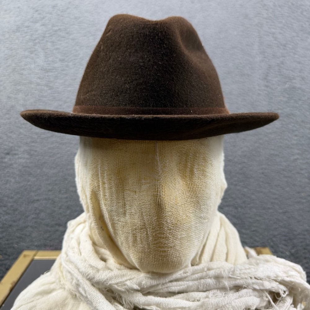 Stetson Royal De Luxe Brown Fur Felt Fedora Hat Size 7 1/4 Vintage Feather